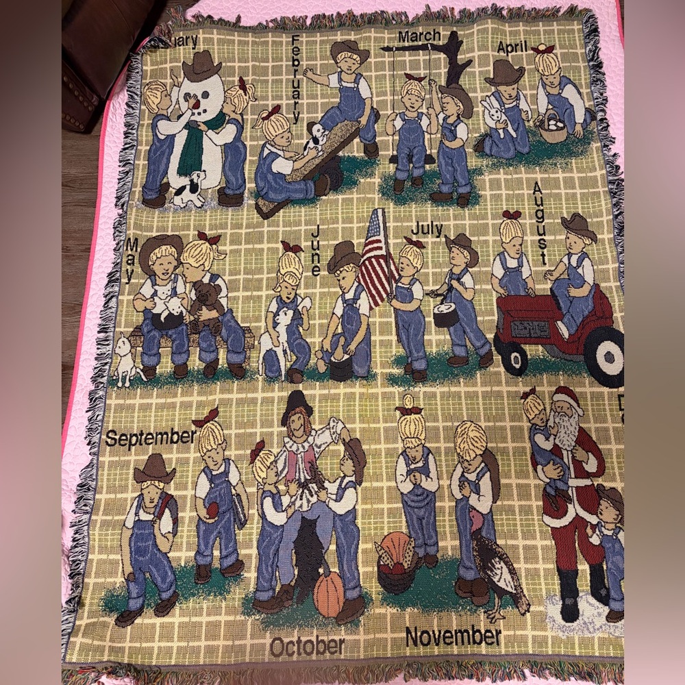 Vintage Home Interiors “ Through The Year Denim Days” Throw / Blanket. Nice